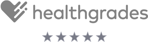 Healthgrades logo with five-star rating.